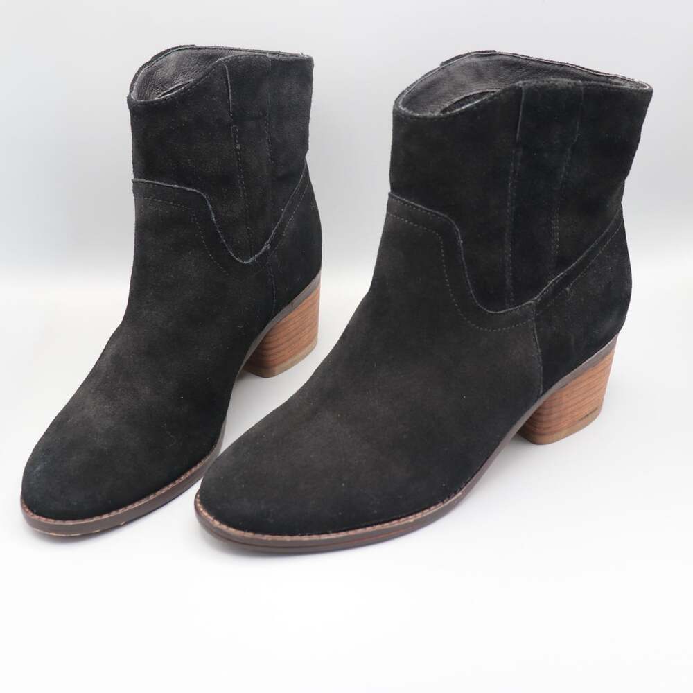 Matt Bernson Colt Black Suede Shearling Lined Ankle Booties US 8M Stacked Heel
